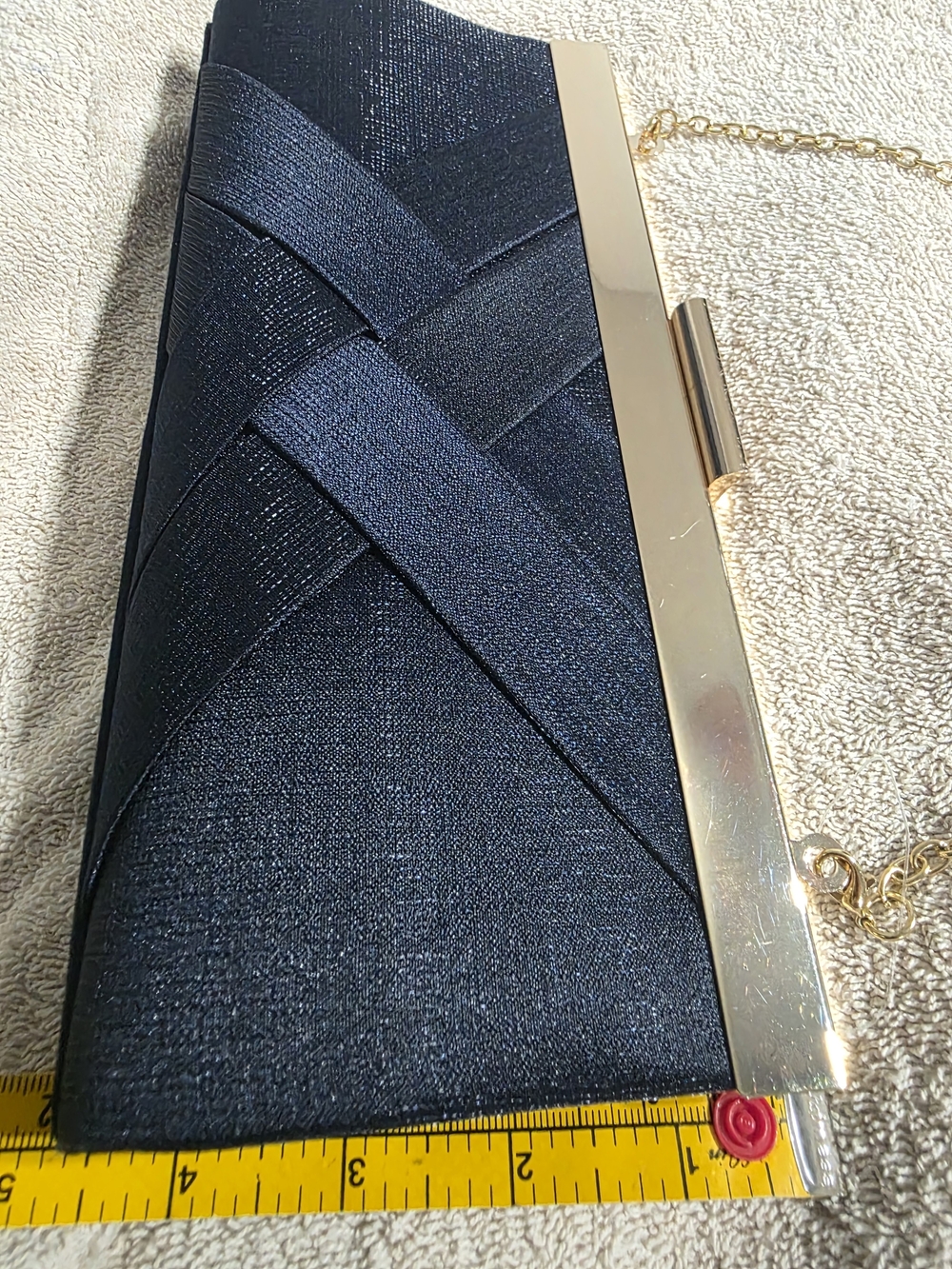 Black Satin Crossband Clutch with Gold Trim